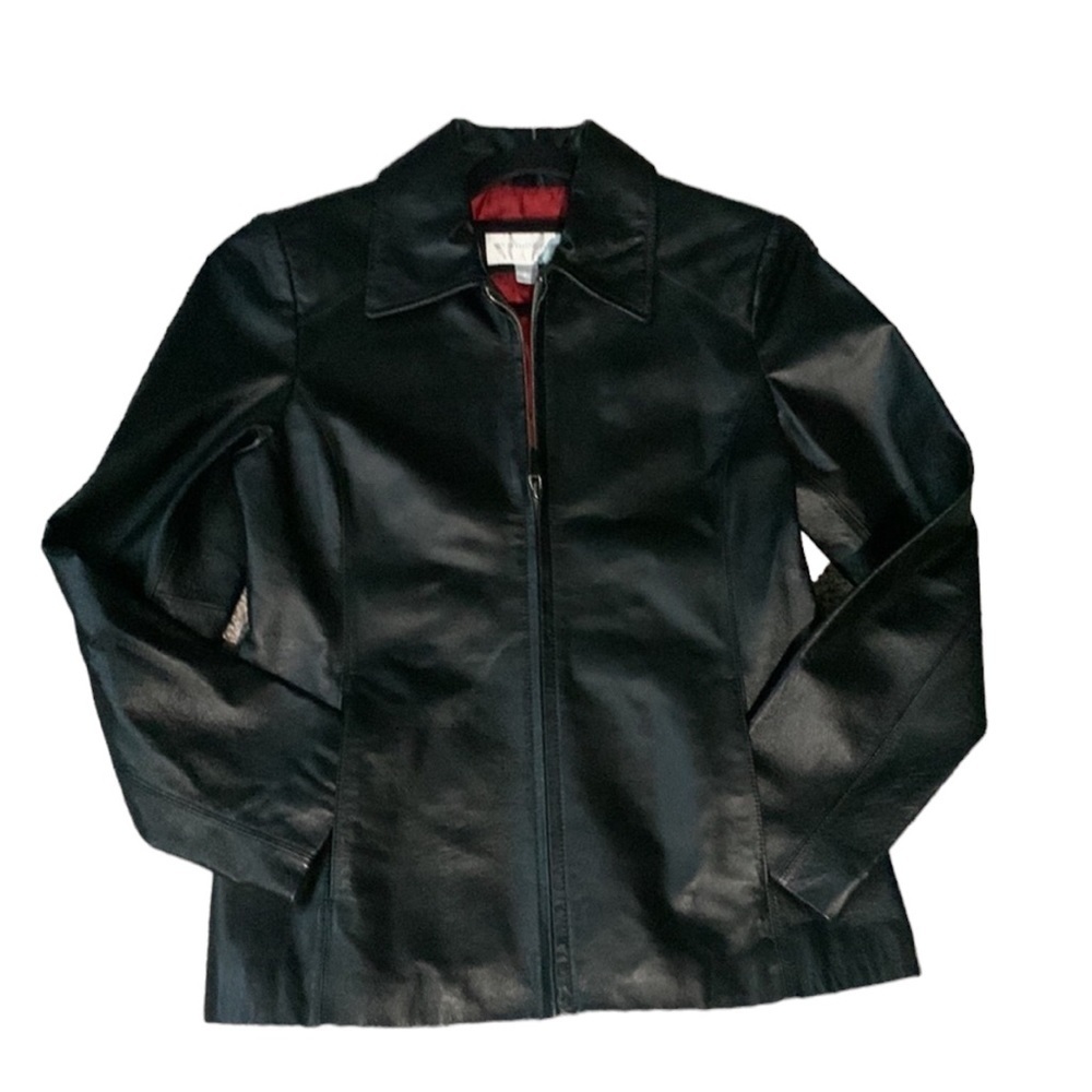 Worthington black leather jacket size small matrix goth mop wife